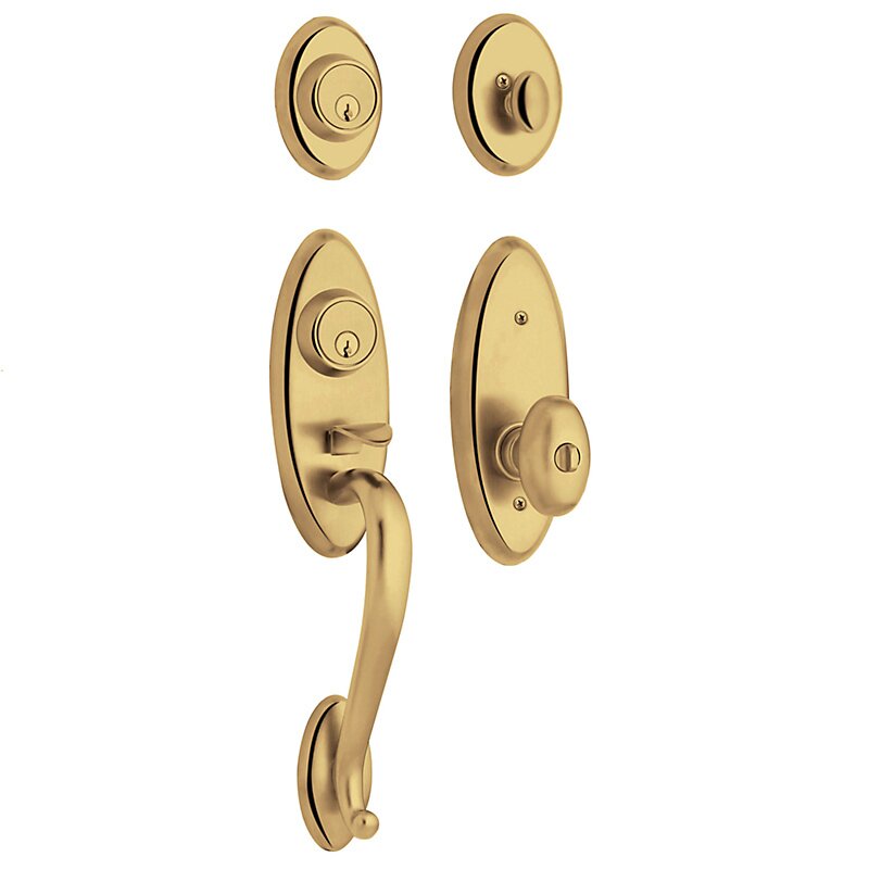 Baldwin Two Point Single Cylinder Handleset with Egg Knob in Lifetime PVD Polished Brass