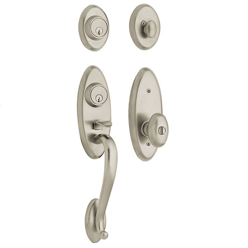 Baldwin Two Point Double Cylinder Handleset with Egg Knob in Lifetime PVD Satin Nickel