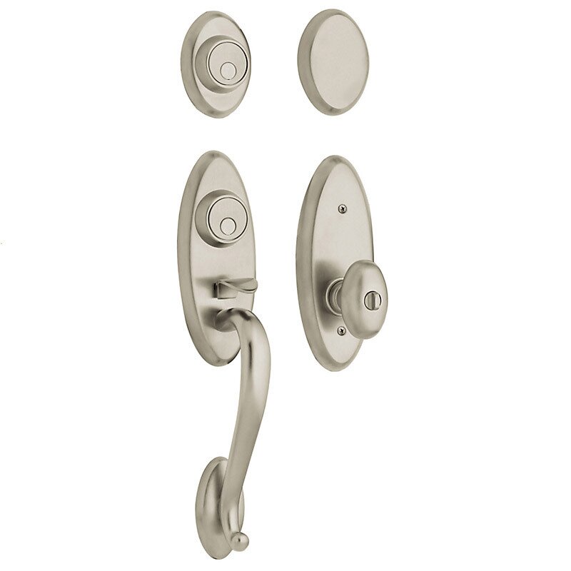 Baldwin Two Point Full Dummy Handleset with Egg Knob in Lifetime PVD Satin Nickel