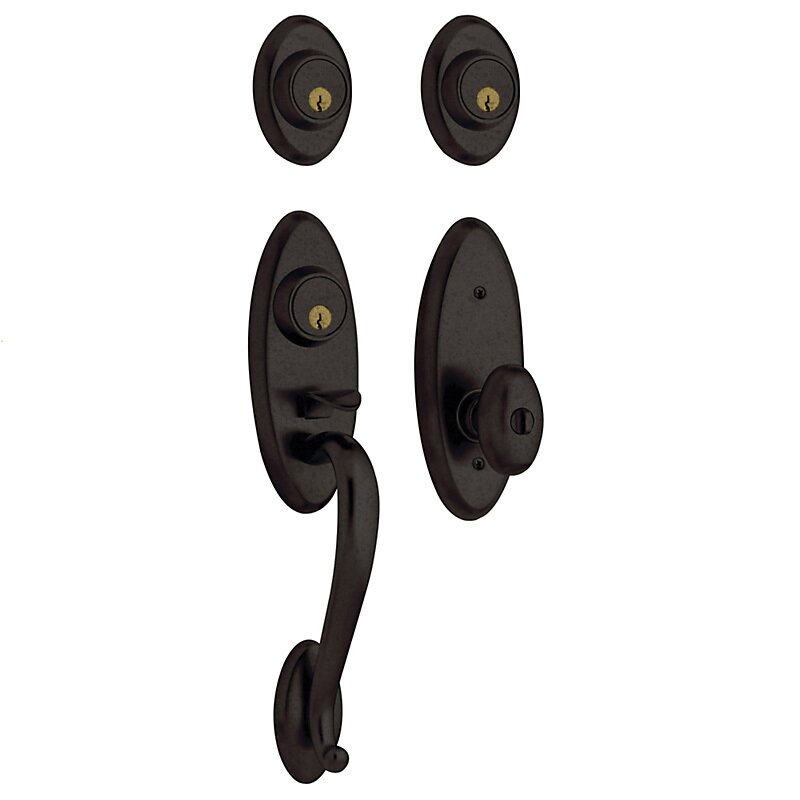 Baldwin Two Point Double Cylinder Handleset with Egg Knob in Distressed Oil Rubbed Bronze