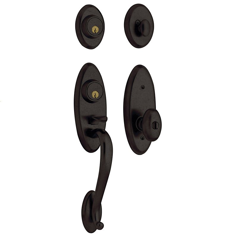 Baldwin Two Point Single Cylinder Handleset with Egg Knob in Distressed Oil Rubbed Bronze