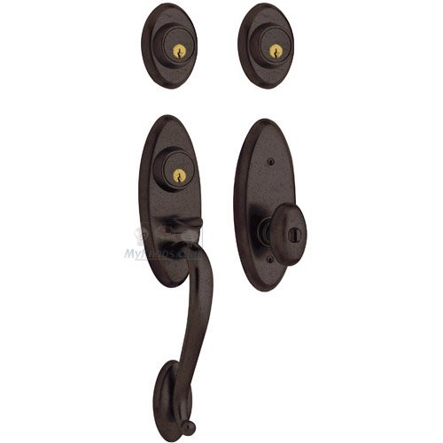 Baldwin Two Point Double Cylinder Handleset with Egg Knob in Distressed Venetian Bronze