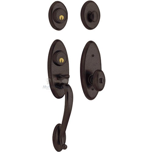 Baldwin Two Point Single Cylinder Handleset with Egg Knob in Distressed Venetian Bronze