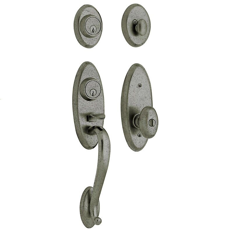 Baldwin Two Point Single Cylinder Handleset with Egg Knob in Distressed Antique Nickel