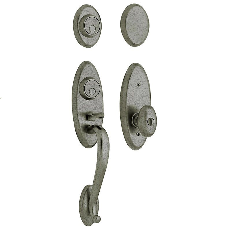 Baldwin Two Point Full Dummy Handleset with Egg Knob in Distressed Antique Nickel