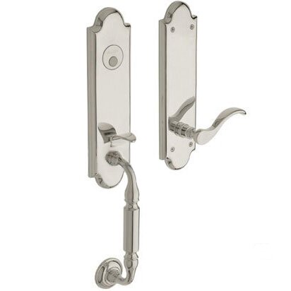 Baldwin Escutcheon Left Handed Full Dummy Handleset with Wave Lever in Lifetime PVD Polished Nickel