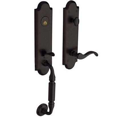 Baldwin Escutcheon Left Handed Single Cylinder Handleset with Wave Lever in Distressed Oil Rubbed Bronze