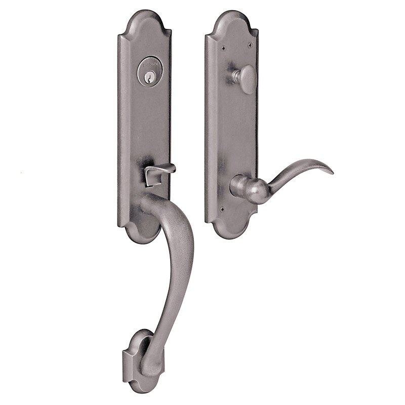 Baldwin 3/4 Escutcheon Left Handed Single Cylinder Handleset with Beavertail Lever in Distressed Antique Nickel