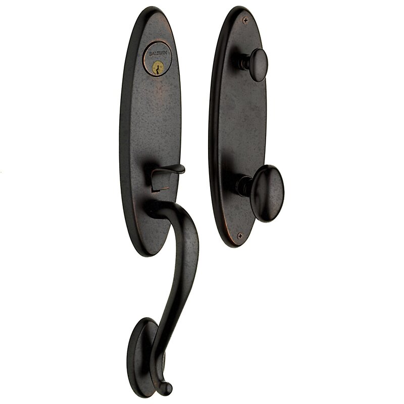 Baldwin Escutcheon Single Cylinder Handleset with Egg Knob in Distressed Oil Rubbed Bronze