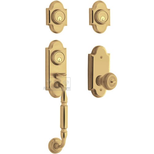 Baldwin Two Point Double Cylinder Handleset with Colonial Knob in Lifetime PVD Polished Brass