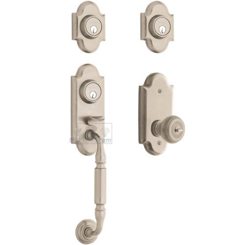 Baldwin Two Point Double Cylinder Handleset with Colonial Knob in Lifetime PVD Satin Nickel