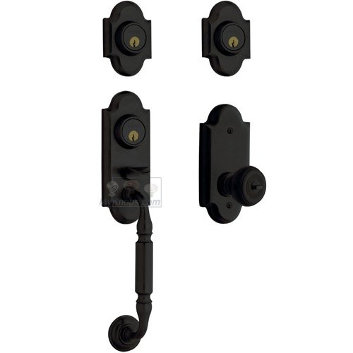 Baldwin Two Point Double Cylinder Handleset with Colonial Knob in Satin Black