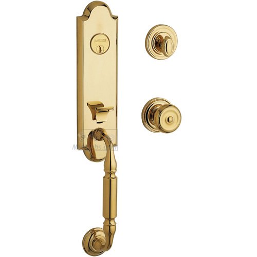 Baldwin Escutcheon Single Cylinder Handleset with Colonial Knob in Lifetime PVD Polished Brass
