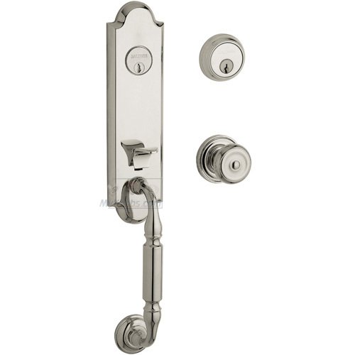 Baldwin Escutcheon Double Cylinder Handleset with Colonial Knob in Lifetime PVD Polished Nickel