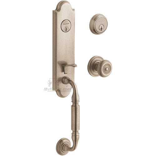 Baldwin Escutcheon Double Cylinder Handleset with Colonial Knob in Lifetime PVD Satin Nickel
