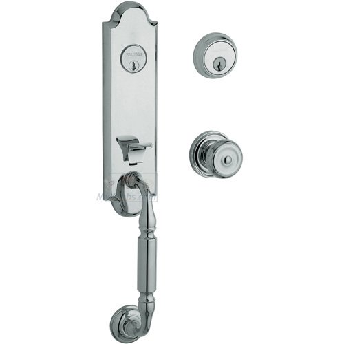 Baldwin Escutcheon Double Cylinder Handleset with Colonial Knob in Polished Chrome