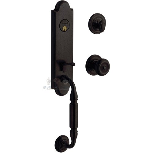 Baldwin Escutcheon Single Cylinder Handleset with Colonial Knob in Distressed Oil Rubbed Bronze