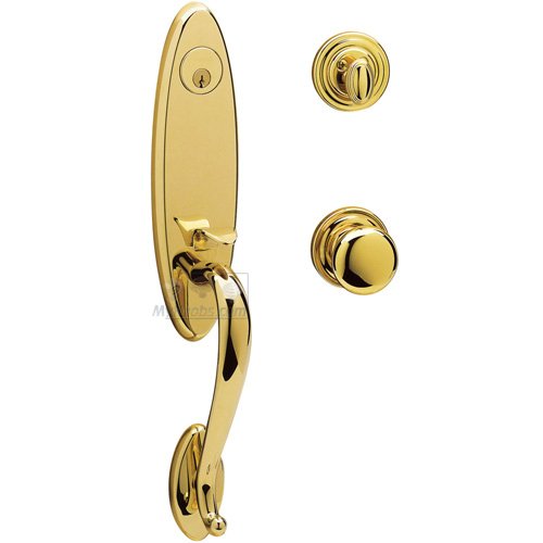 Baldwin Escutcheon Single Cylinder Handleset with Classic Knob in Lifetime PVD Polished Brass