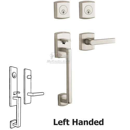Baldwin Sectional Left Handed Double Cylinder Handleset with Lever in Lifetime PVD Satin Nickel