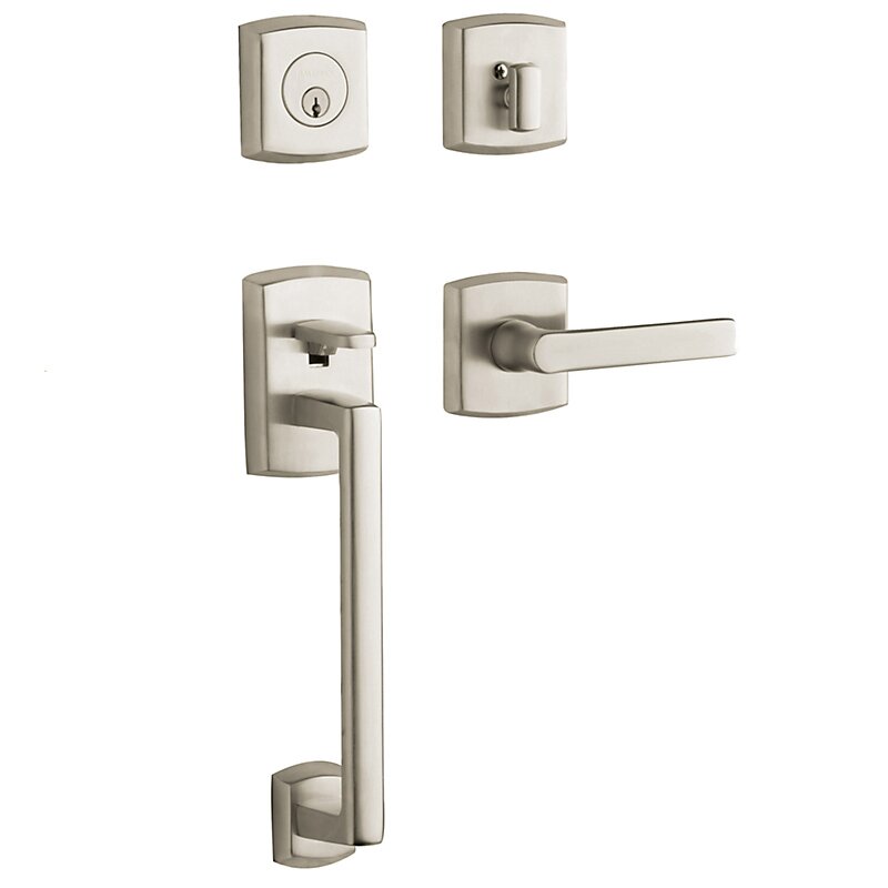 Baldwin Sectional Left Handed Single Cylinder Handleset with Lever in Lifetime PVD Satin Nickel