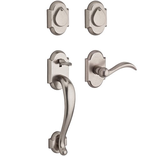 Baldwin Left Handed Double Cylinder Handleset with Arch Lever in White Bronze