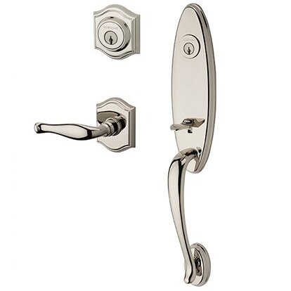 Baldwin Right Handed Double Cylinder Chesapeake Handleset with Decorative Door Lever with Traditional Arch Rose in Polished Nickel