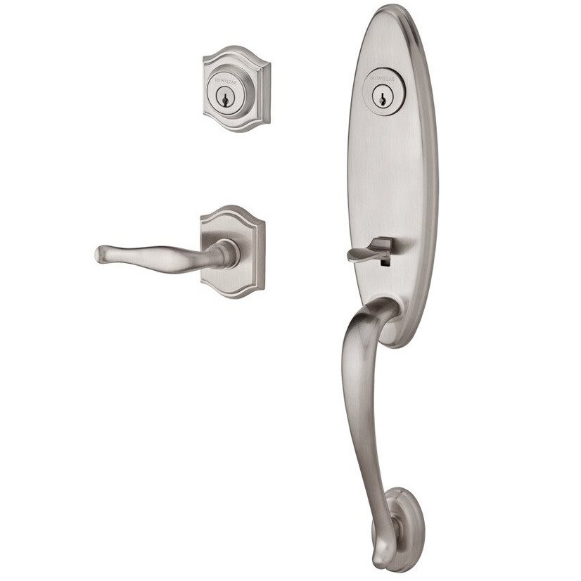 Baldwin Handleset with Right Handed Decorative Lever and Traditional Arch Rose in Satin Nickel