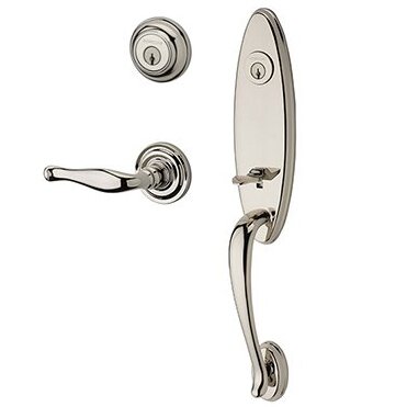 Baldwin Right Handed Double Cylinder Chesapeake Handleset with Decorative Door Lever with Traditional Round Rose in Polished Nickel