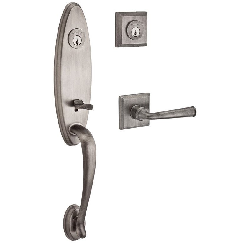 Baldwin Handleset with Left Handed Federal Lever and Traditional Square Rose in Matte Antique Nickel