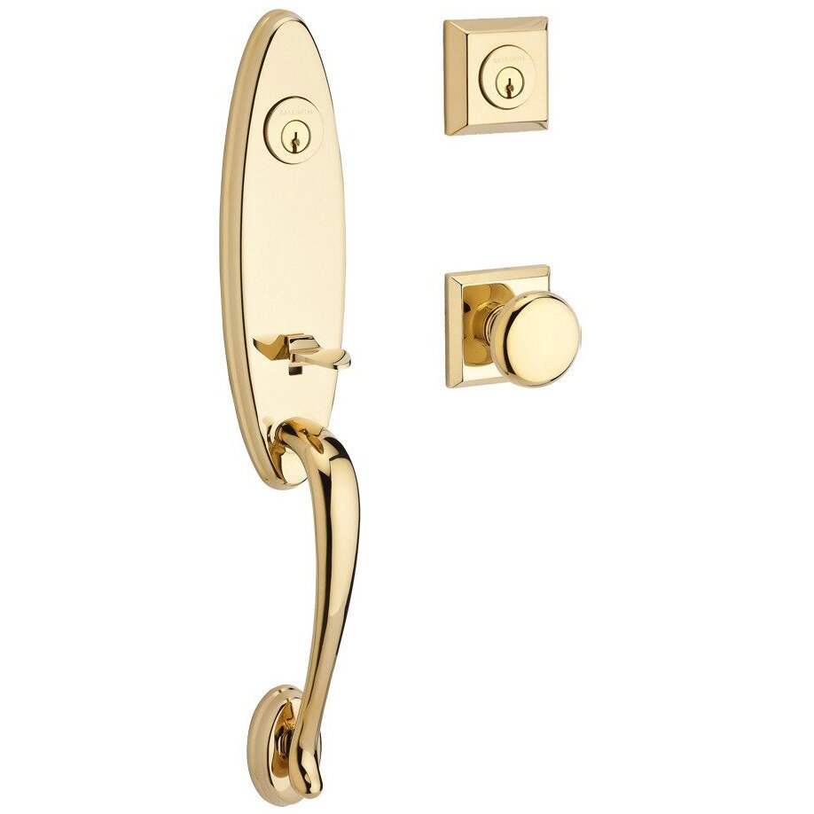 Baldwin Handleset with Round Knob and Traditional Square Rose in Polished Brass
