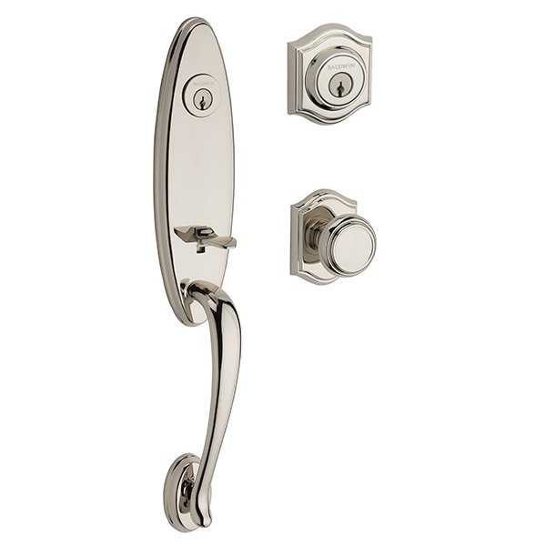 Baldwin Double Cylinder Chesapeake Handleset with Traditional Door Knob with Traditional Arch Rose in Polished Nickel