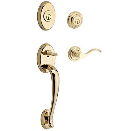 Baldwin Left Handed Double Cylinder Handleset with Curve Lever in Polished Brass