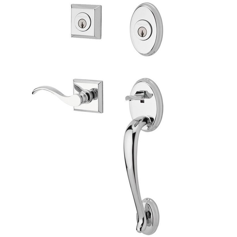 Baldwin Handleset with Right Handed Curve Lever and Traditional Square Rose in Polished Chrome