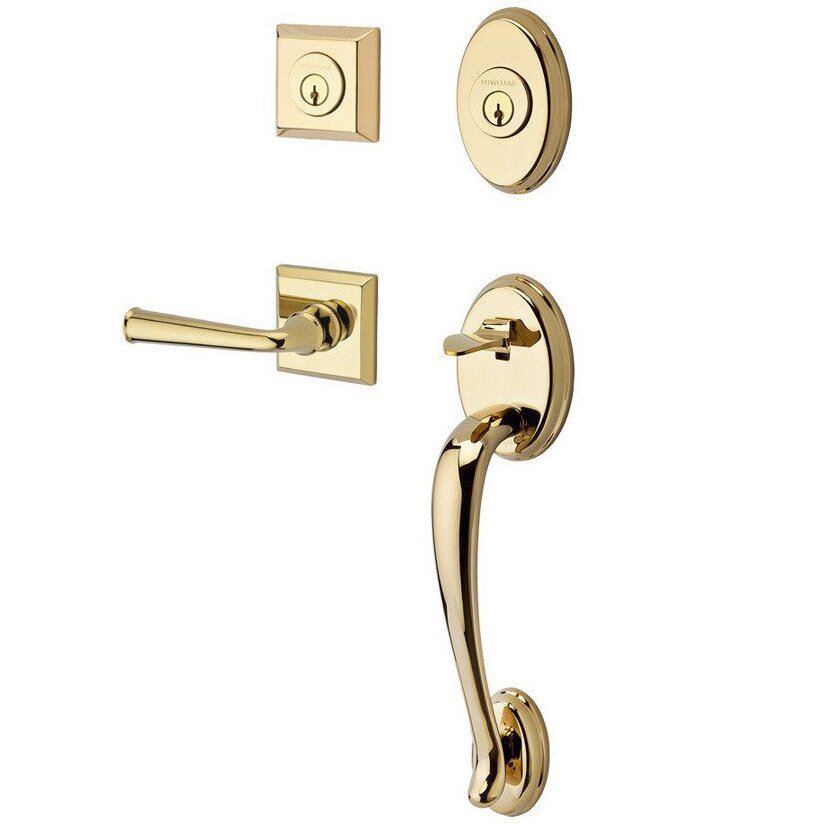 Baldwin Handleset with Right Handed Federal Lever and Traditional Square Rose in Polished Brass
