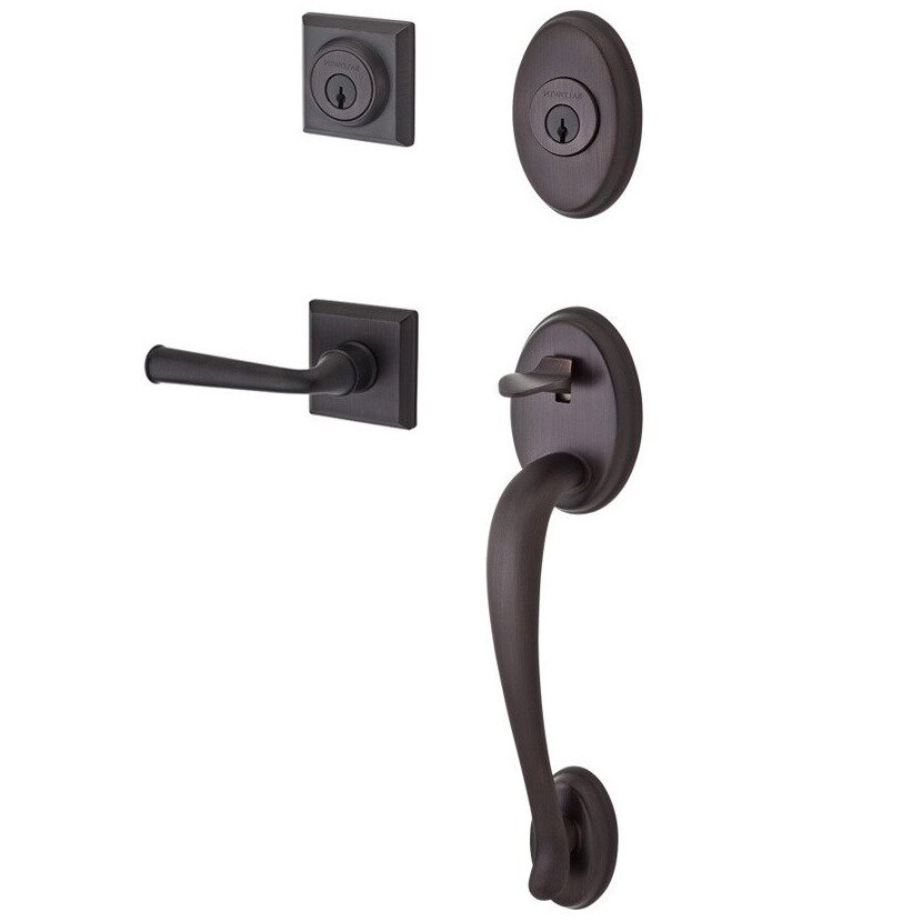 Baldwin Handleset with Right Handed Federal Lever and Traditional Square Rose in Venetian Bronze