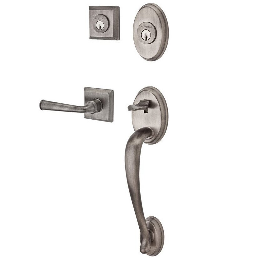 Baldwin Handleset with Right Handed Federal Lever and Traditional Square Rose in Matte Antique Nickel