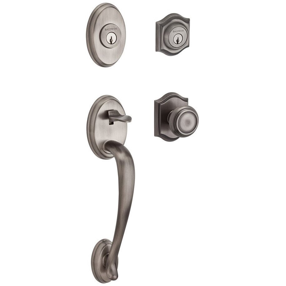 Baldwin Handleset with Traditional Knob and Traditional Arch Rose in Matte Antique Nickel