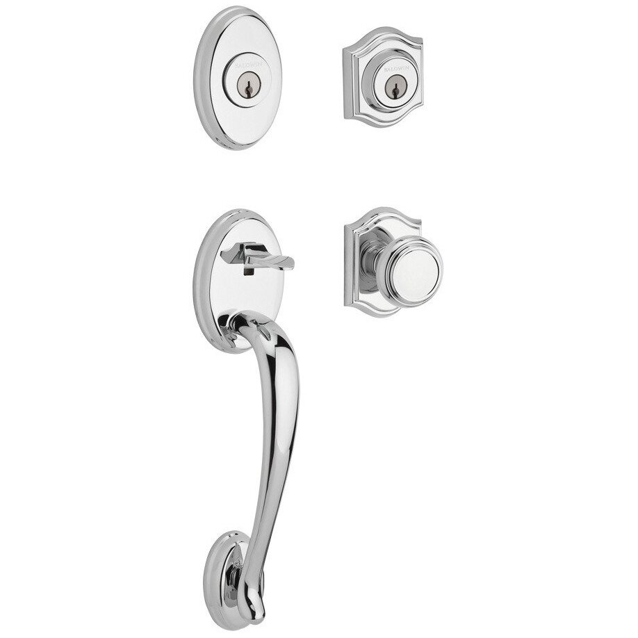 Baldwin Handleset with Traditional Knob and Traditional Arch Rose in Polished Chrome