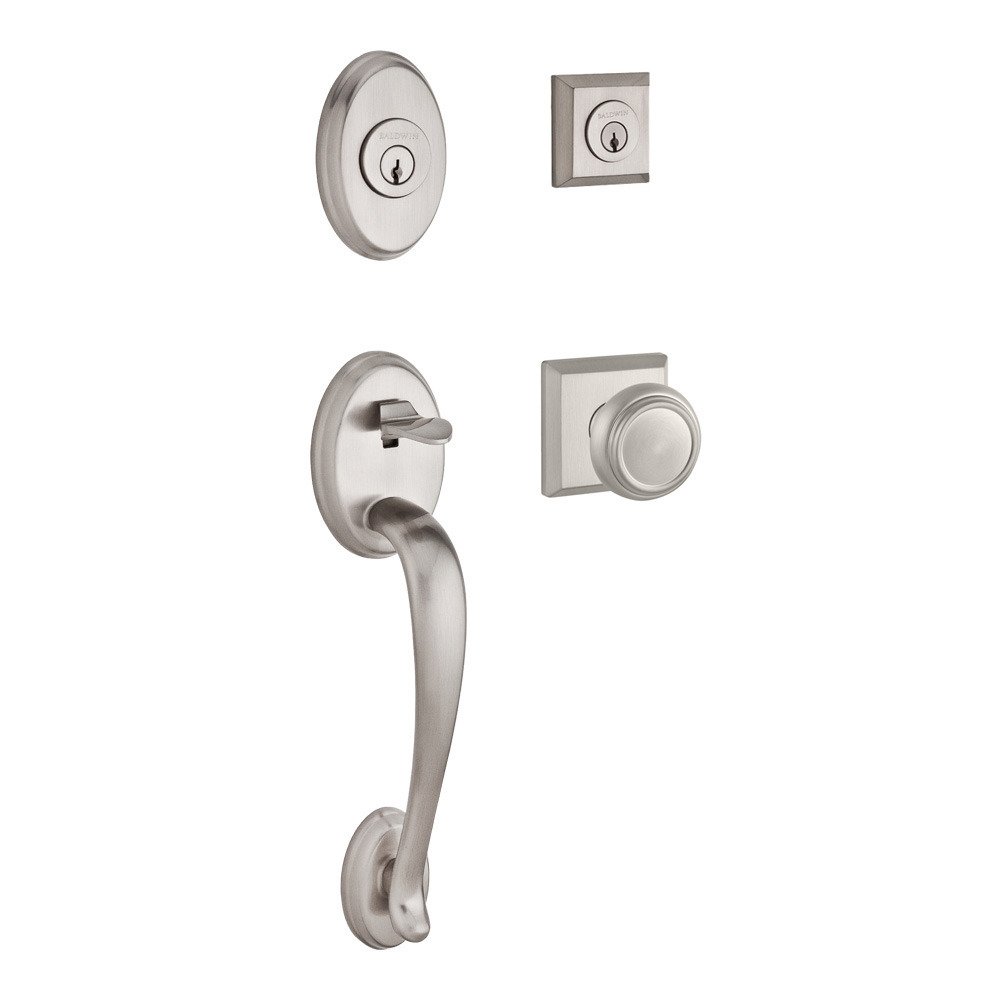 Baldwin Handleset with Traditional Knob and Traditional Square Rose in Satin Nickel