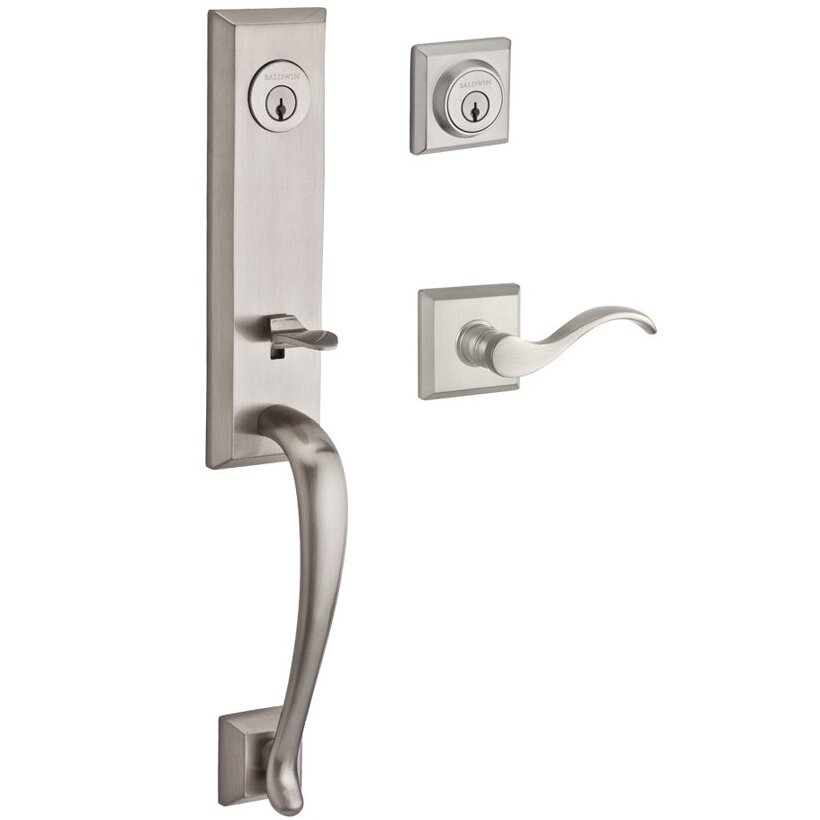 Baldwin Handleset with Left Handed Curve Lever and Traditional Square Rose in Satin Nickel