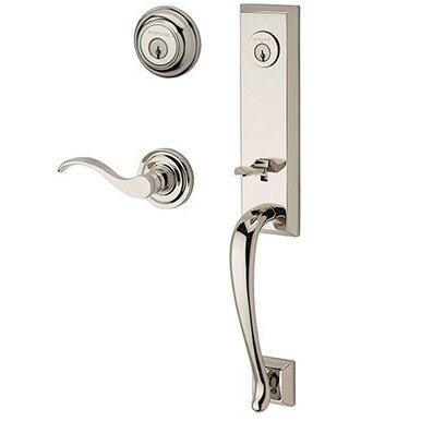 Baldwin Right Handed Double Cylinder Del Mar Handleset with Curve Door Lever with Traditional Round Rose in Polished Nickel