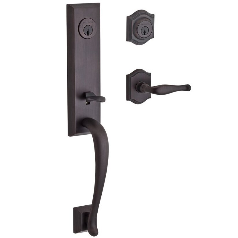 Baldwin Handleset with Left Handed Decorative Lever and Traditional Arch Rose in Venetian Bronze