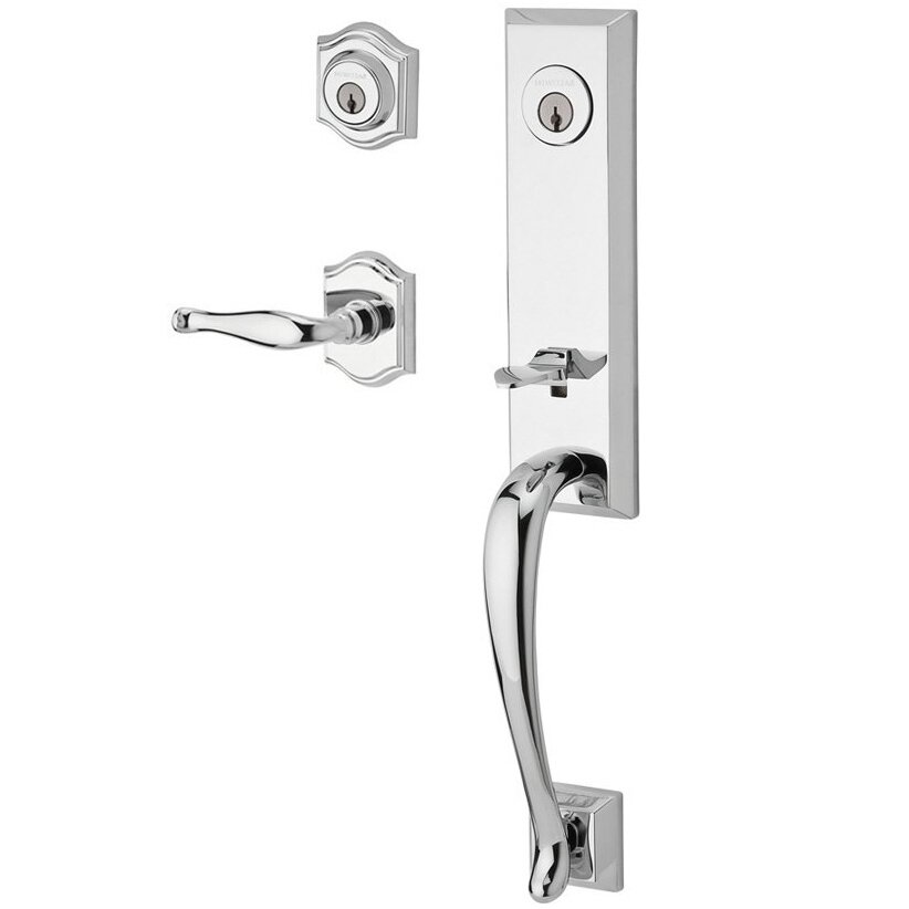 Baldwin Handleset with Right Handed Decorative Lever and Traditional Arch Rose in Polished Chrome