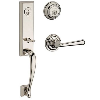 Baldwin Left Handed Double Cylinder Del Mar Handleset with Federal Door Lever with Traditional Round Rose in Polished Nickel