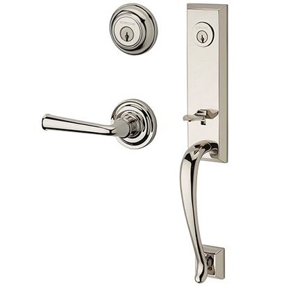 Baldwin Right Handed Double Cylinder Del Mar Handleset with Federal Door Lever with Traditional Round Rose in Polished Nickel