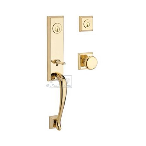 Baldwin Double Cylinder Handleset with Round Knob in Polished Brass