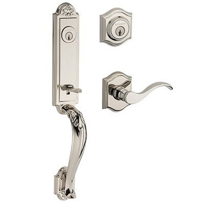 Baldwin Left Handed Double Cylinder Elizabeth Handlest with Curve Door Lever with Traditional Arch Rose in Polished Nickel