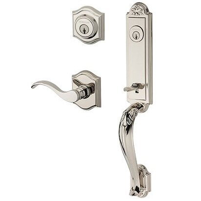 Baldwin Right Handed Double Cylinder Elizabeth Handlest with Curve Door Lever with Traditional Arch Rose in Polished Nickel