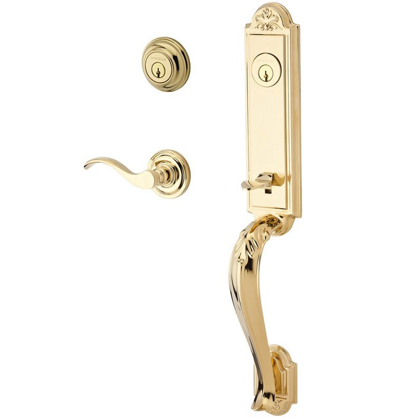 Baldwin Handleset with Right Handed Curve Lever and Traditional Round Rose in Polished Brass