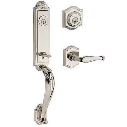 Baldwin Left Handed Double Cylinder Elizabeth Handlest with Decorative Door Lever with Traditional Arch Rose in Polished Nickel